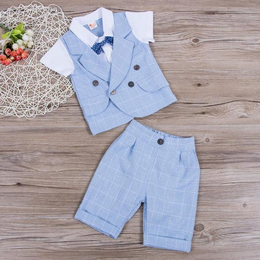 Faux-two Plaid Short-sleeve Top And Shorts Set, zoerea.com