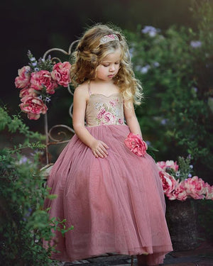 Kids Girl Lace Flower Maxi Long Princess Party Gown Formal Dress, zoerea.com