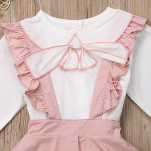Toddler Kids Baby Girl Bowknot Tops Blouse Suspender  Dress Outfits, zoerea.com