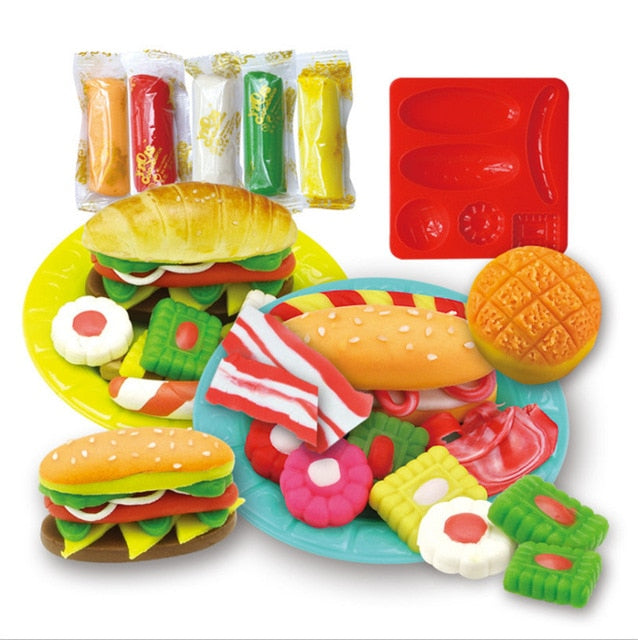 Newest Modeling Dough Hamburger Sandwich Ice Cream Playdough Set, zoerea.com